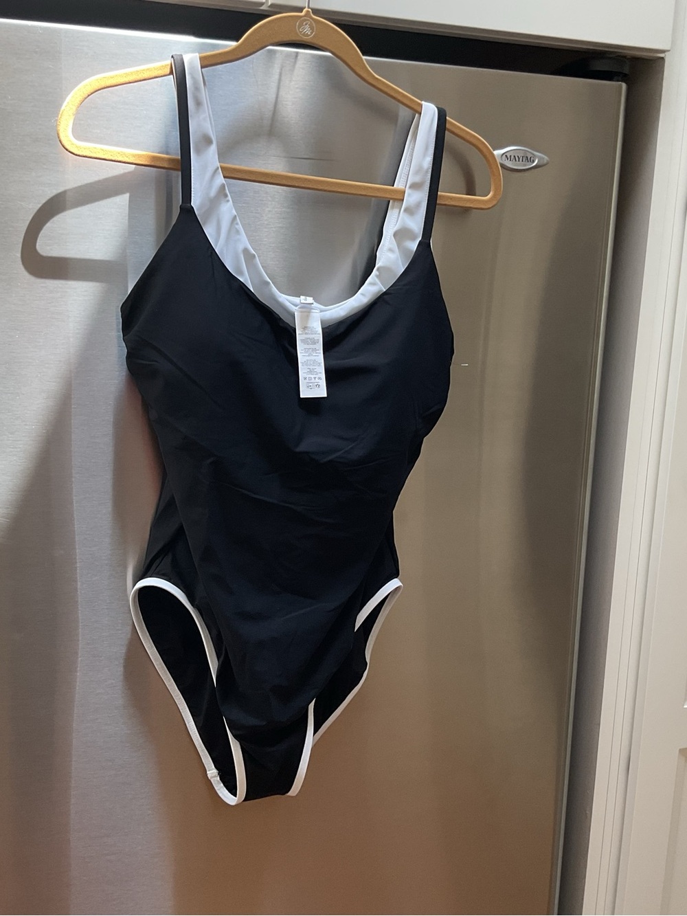 Black One-Piece Swimsuit with White Trim - Sleek